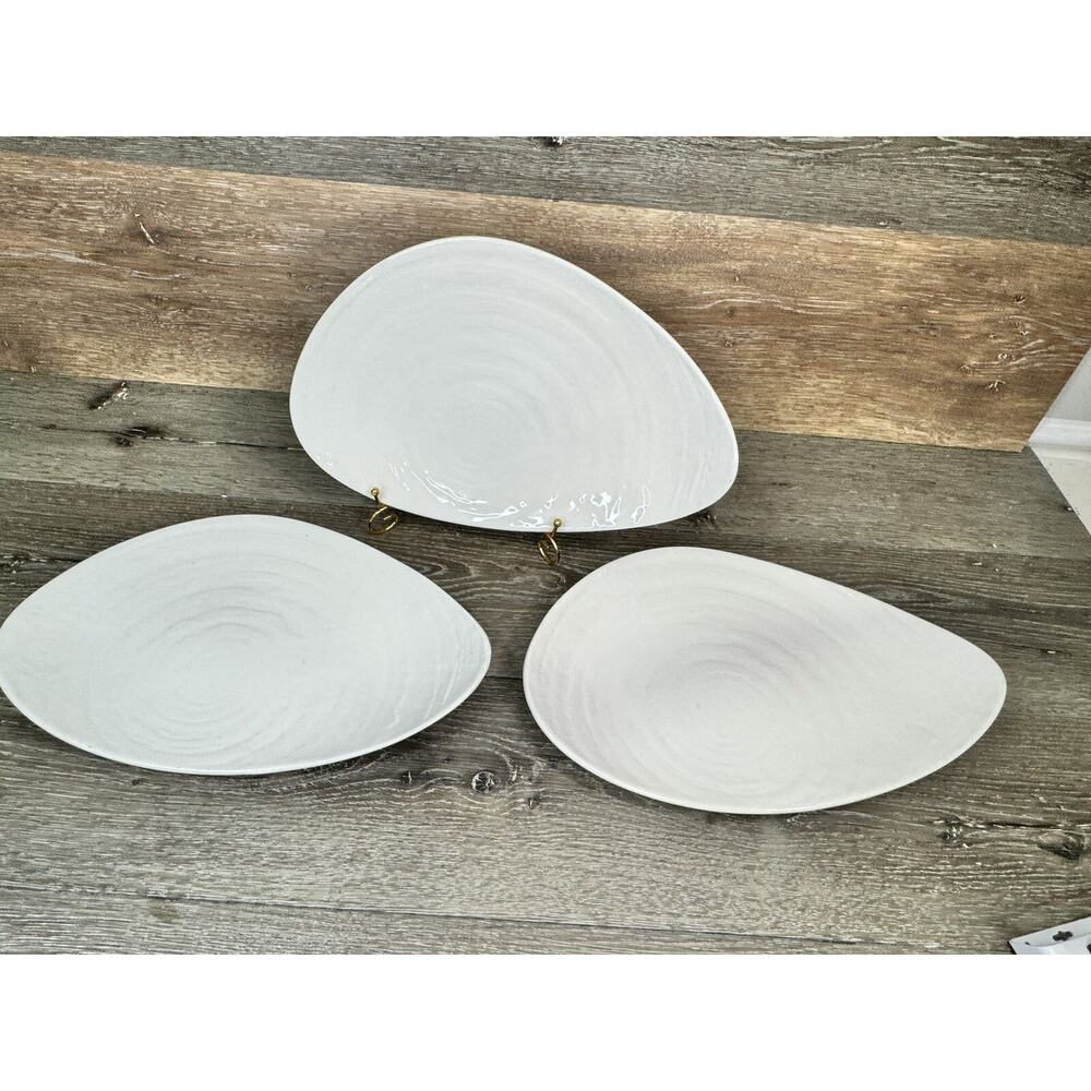 Steelite England 14.75x9.75” White Swirl Oval Ceramic Platter/Dinner Plate~3 Pc